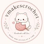 V Makes Crochet logo: a white kitten hugging a pink yarn ball